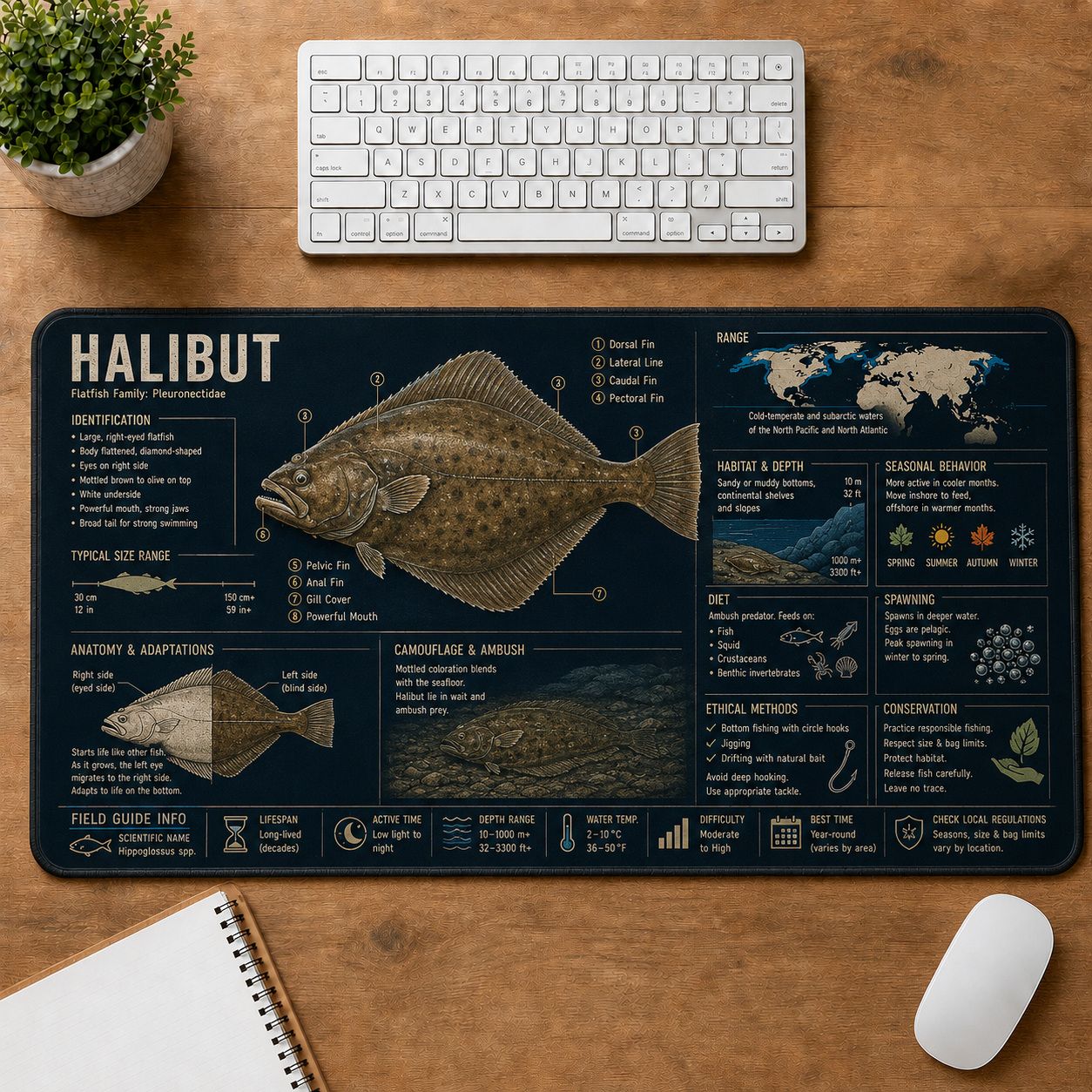 Halibut Fishing Field Guide Desk Mat | 5To9Vibe