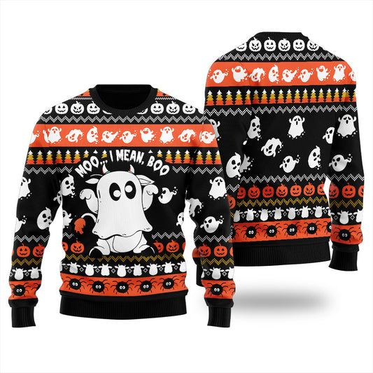 Halloween Ghost Cow Ugly Christmas Sweater For Women