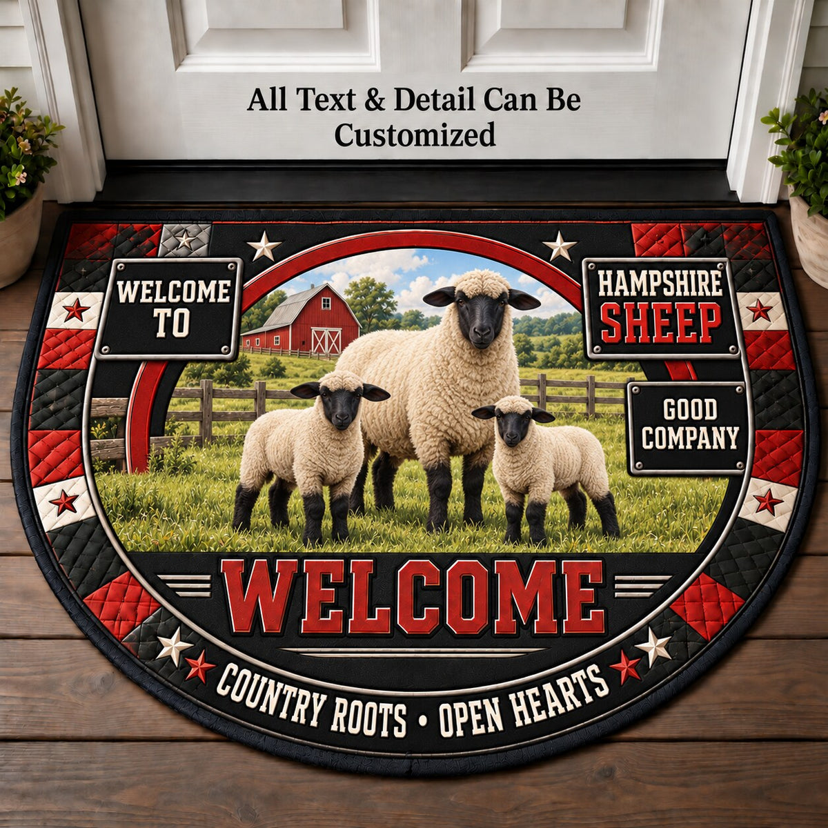 Hampshire Sheep Personalized Half Round Mat | 5To9Vibe