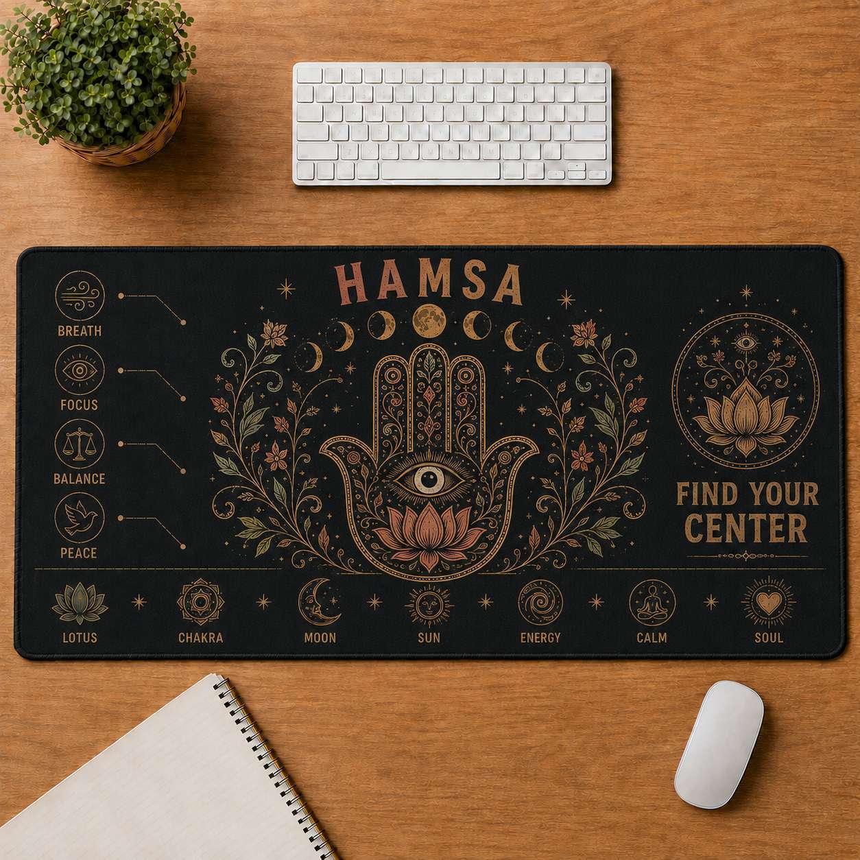 Mandala Hippie Desk Mat Mouse Pad | 5To9Vibe - Hamsa style