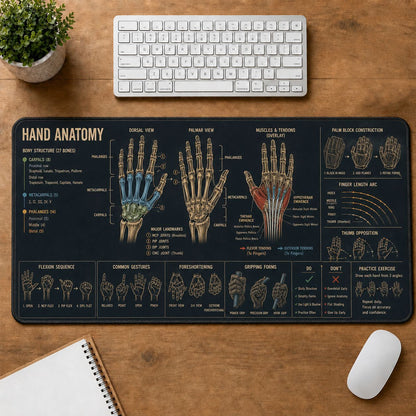 Hand Anatomy Creative Reference Guide Desk Mat | 5To9Vibe