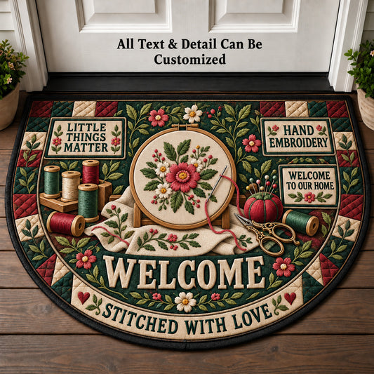 Hand Embroidery Personalized Half Round Mat | 5To9Vibe