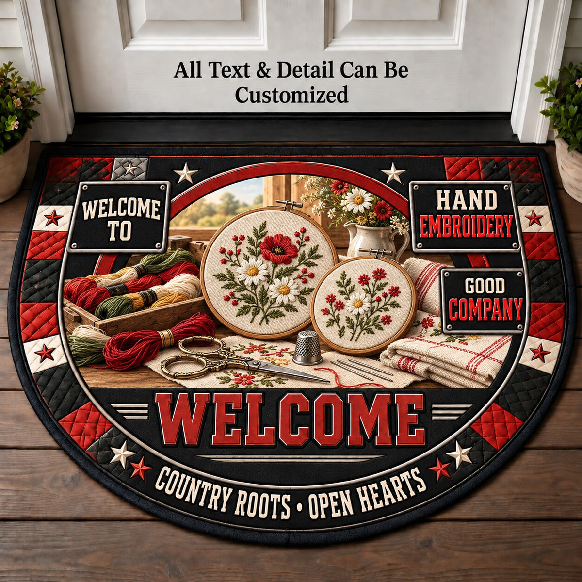 Hand Embroidery Personalized Half Round Mat | 5To9Vibe