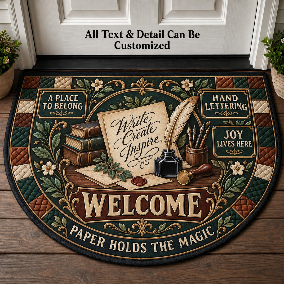 Hand Lettering Personalized Half Round Mat | 5To9Vibe