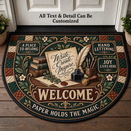 Hand Lettering Personalized Half Round Mat | 5To9Vibe