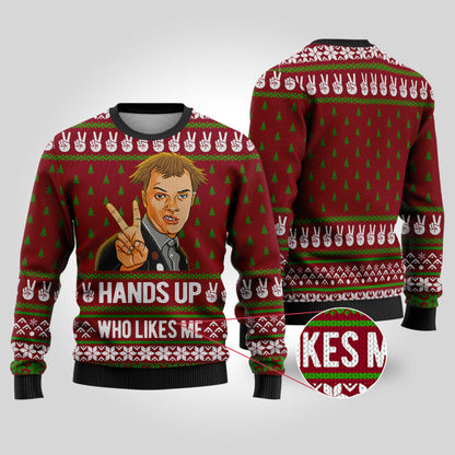 Hand Up Who Lives Me The Young Ones Funny Sweater Cardinal Red - Funny Ugly Christmas Sweater