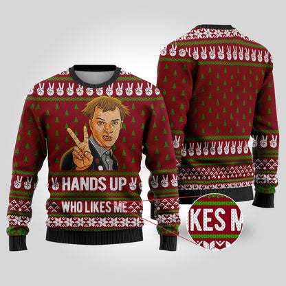 Hand Up Who Lives Me The Young Ones Funny Sweater Cardinal Red - Funny Ugly Christmas Sweater
