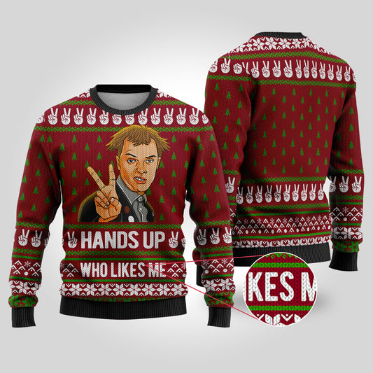 Hand Up Who Lives Me The Young Ones Funny Sweater Cardinal Red - Funny Ugly Christmas Sweater