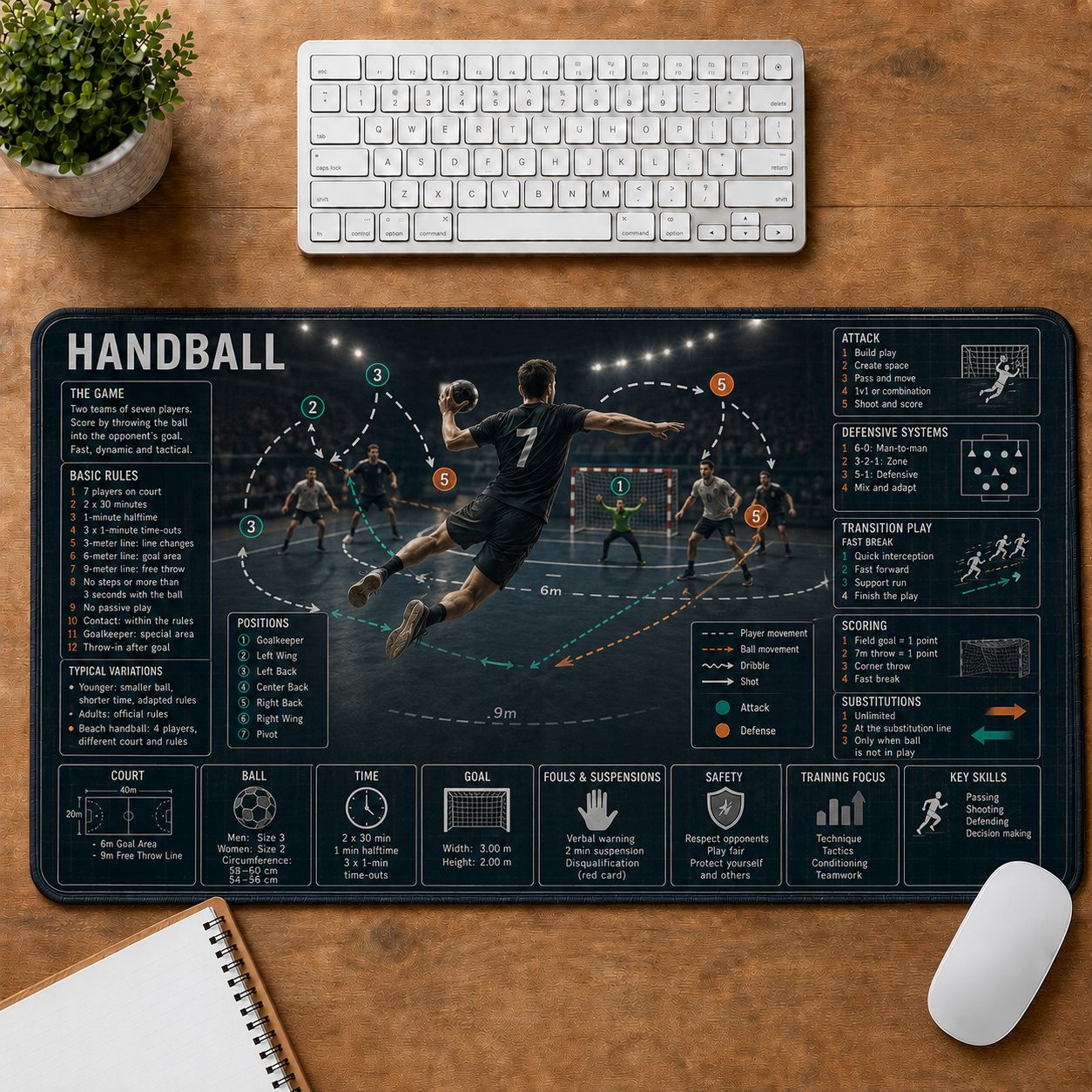 Handball Sports Visual Guide Desk Mat | 5To9Vibe