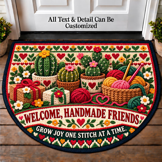 Crochet Cactus - Handmade Gift Crew Personalized Half Round Mat | 5To9Vibe