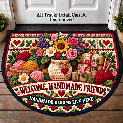 Crochet Flower Bouquet - Handmade Gift Crew Personalized Half Round Mat | 5To9Vibe
