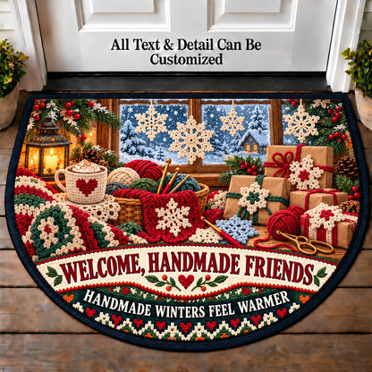 Crochet Snowflakes - Handmade Gift Crew Personalized Half Round Mat | 5To9Vibe