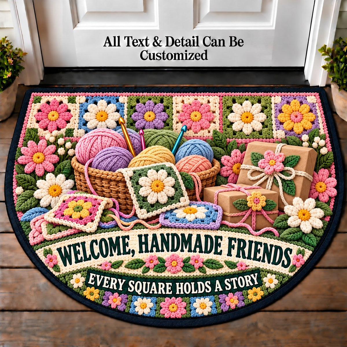Granny Square Garden - Handmade Gift Crew Personalized Half Round Mat | 5To9Vibe