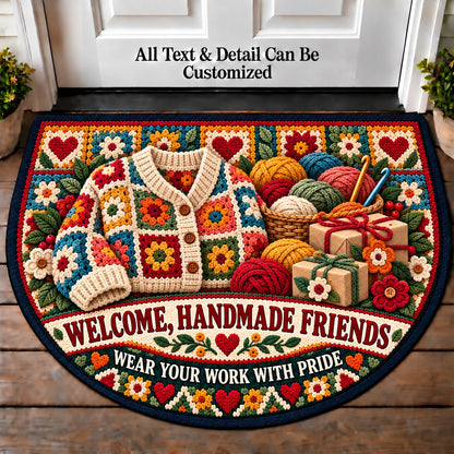Patchwork Cardigan - Handmade Gift Crew Personalized Half Round Mat | 5To9Vibe