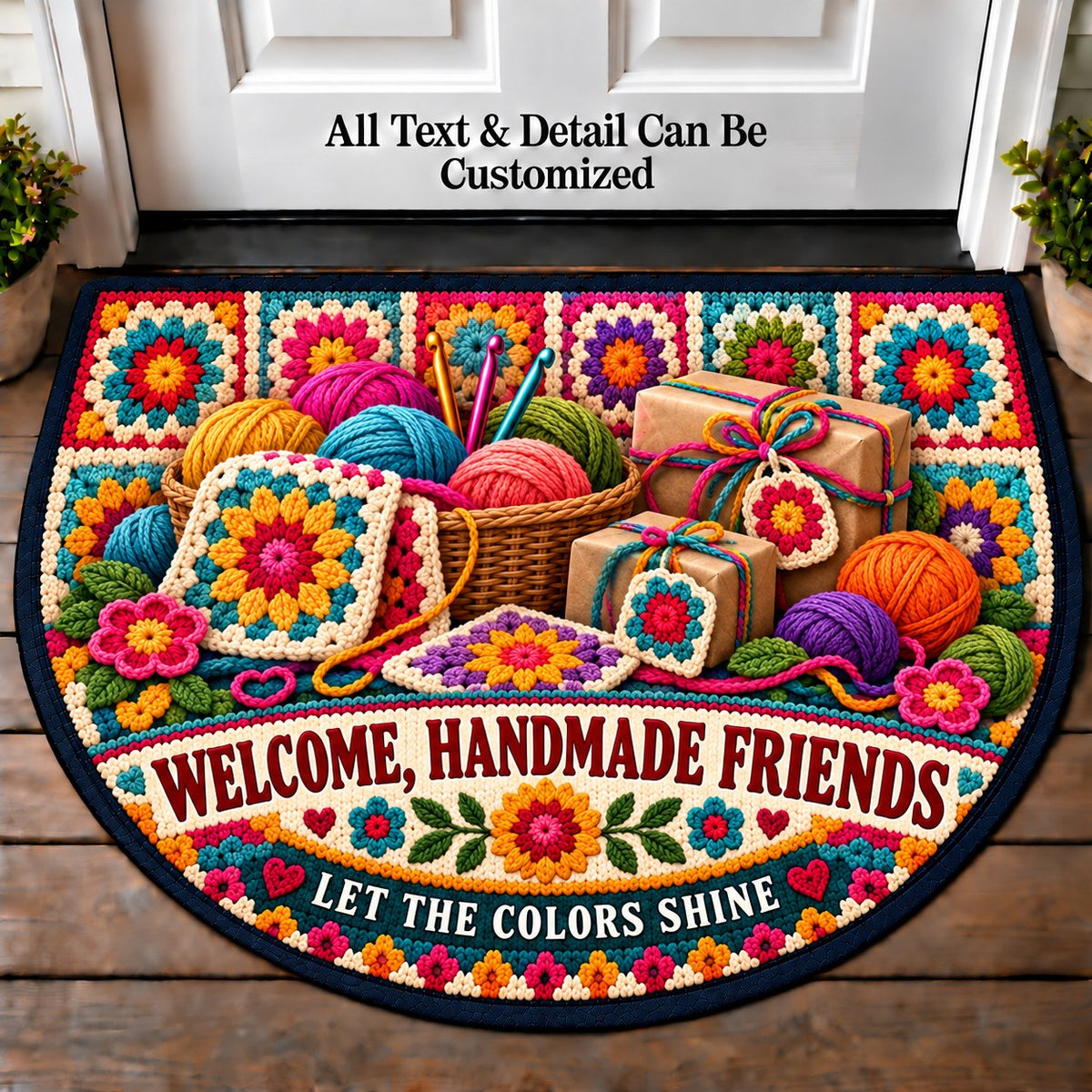 Sunburst Squares - Handmade Gift Crew Personalized Half Round Mat | 5To9Vibe