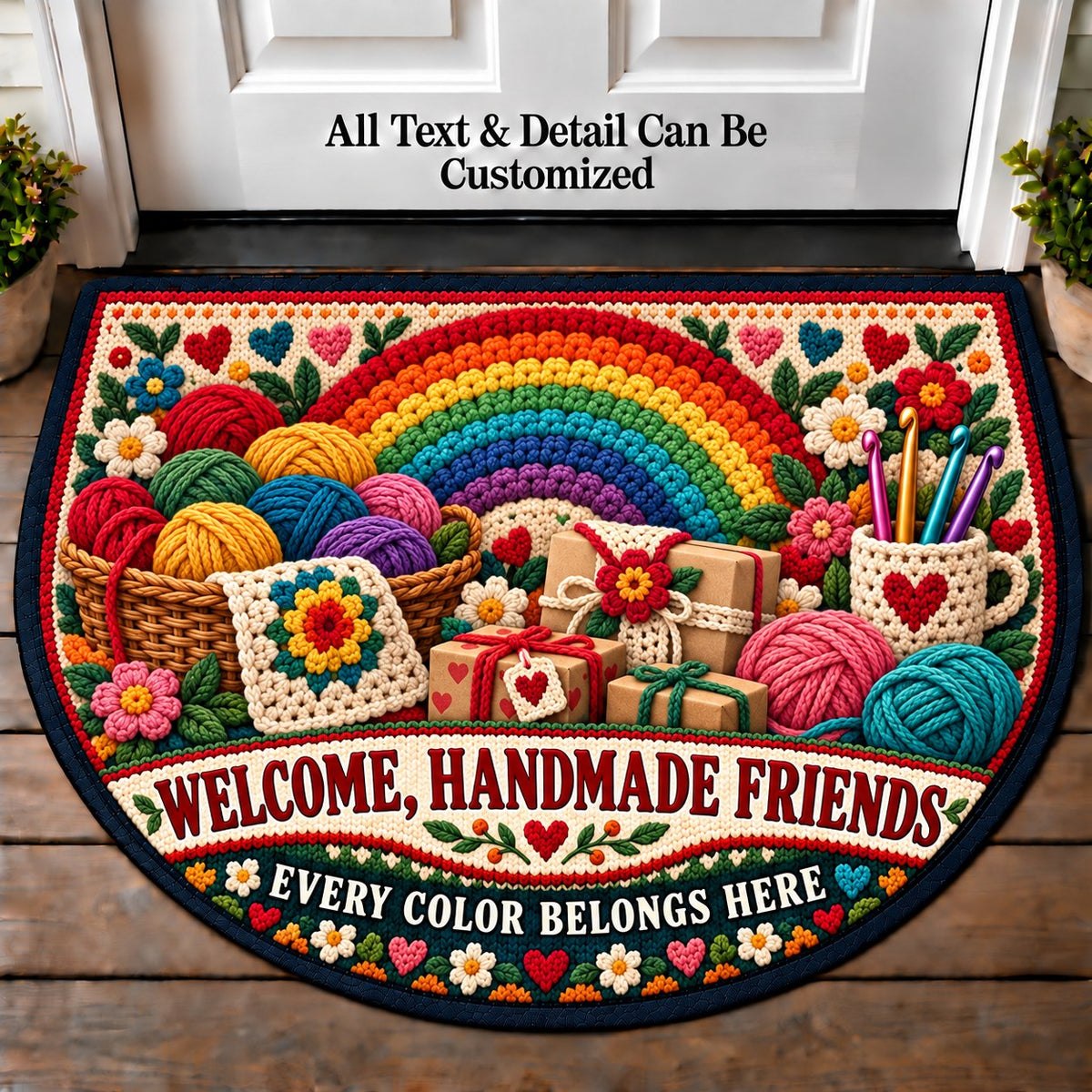 Yarn Rainbow - Handmade Gift Crew Personalized Half Round Mat | 5To9Vibe