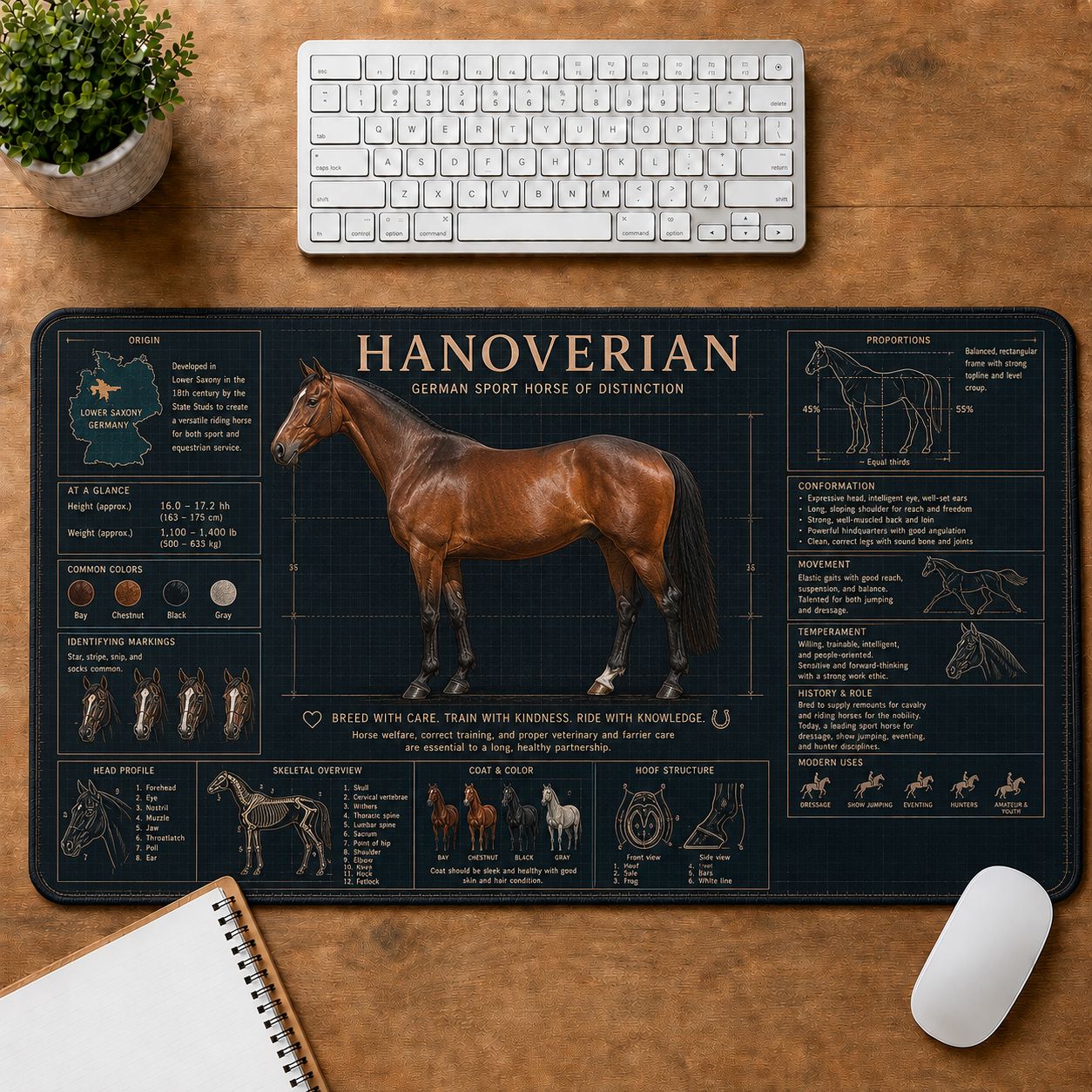 Hanoverian Horse Horse and Equestrian Visual Guide Desk Mat | 5To9Vibe