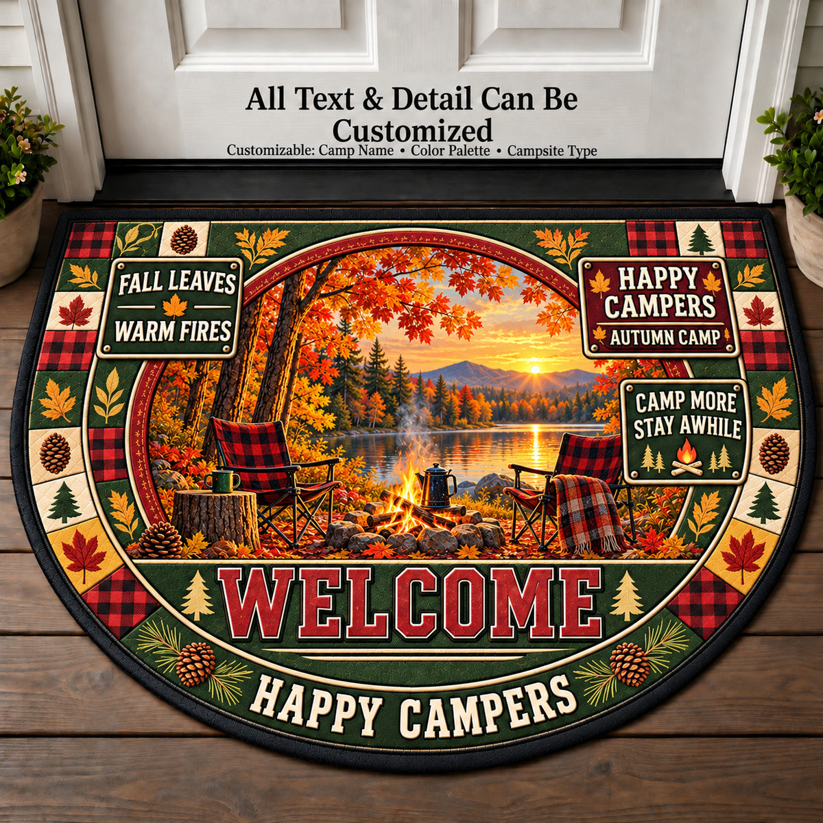 Autumn Camp - Happy Campers Personalized Half Round Mat | 5To9Vibe