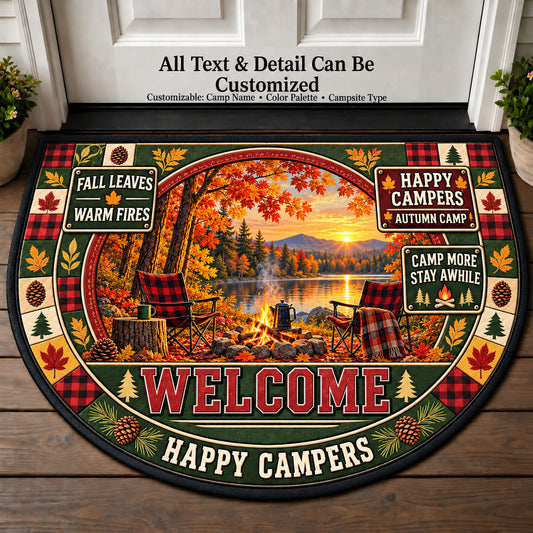 Autumn Camp - Happy Campers Personalized Half Round Mat | 5To9Vibe