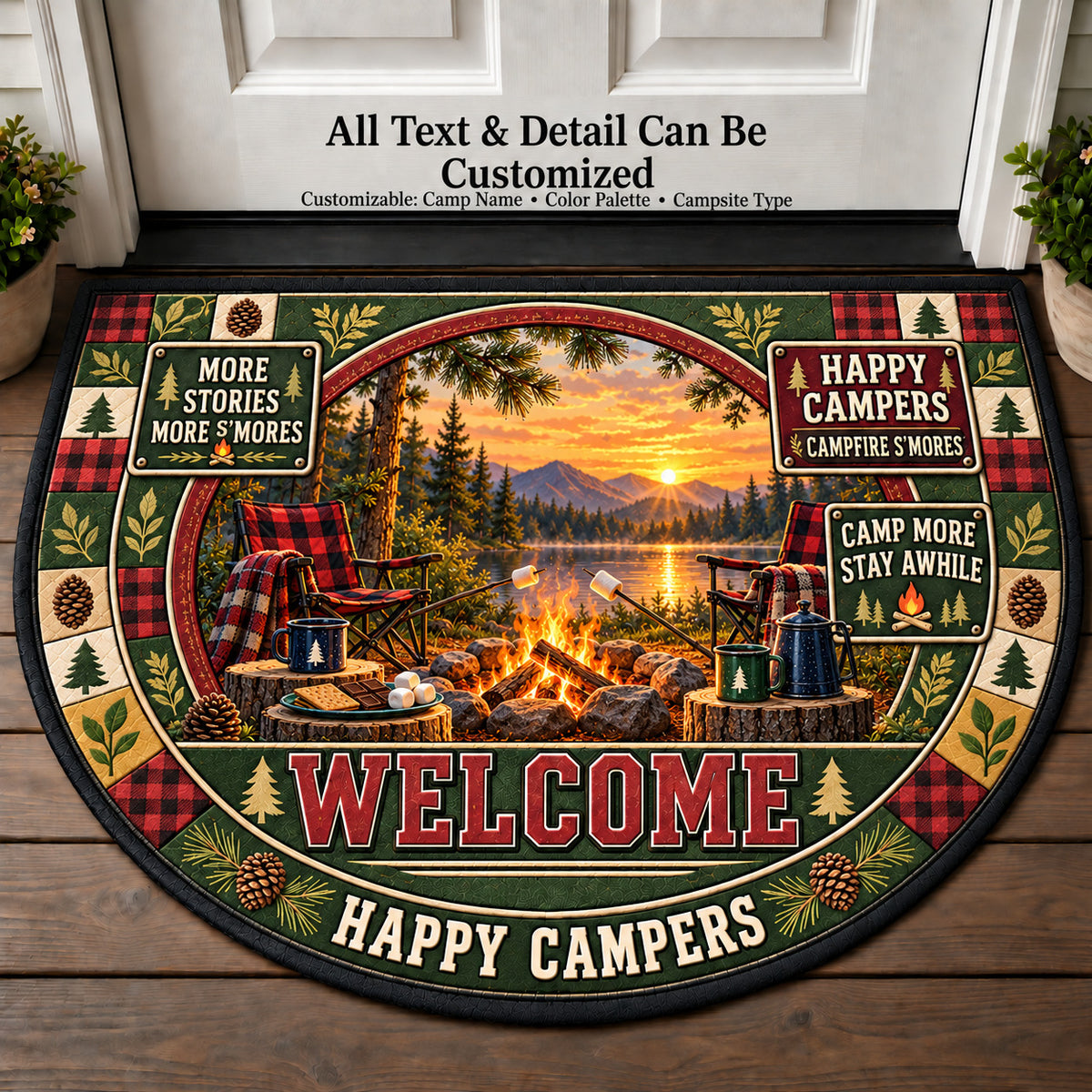 Campfire Smores - Happy Campers Personalized Half Round Mat | 5To9Vibe