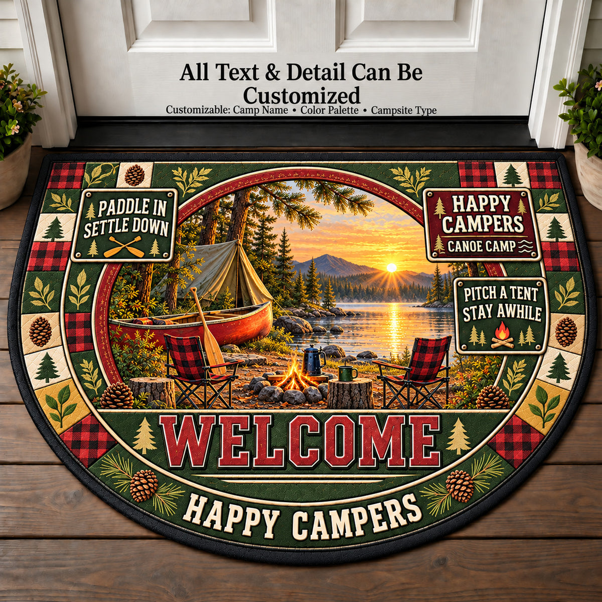 Canoe Camp - Happy Campers Personalized Half Round Mat | 5To9Vibe