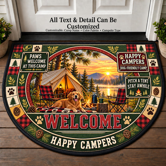 Dog Friendly Camp - Happy Campers Personalized Half Round Mat | 5To9Vibe