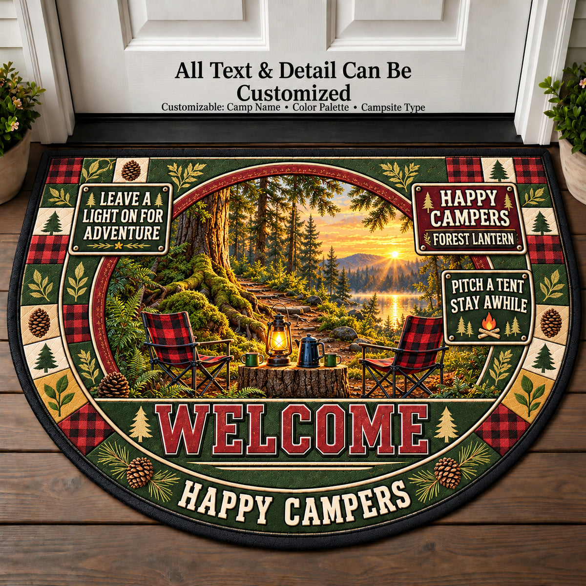 Forest Lantern - Happy Campers Personalized Half Round Mat | 5To9Vibe