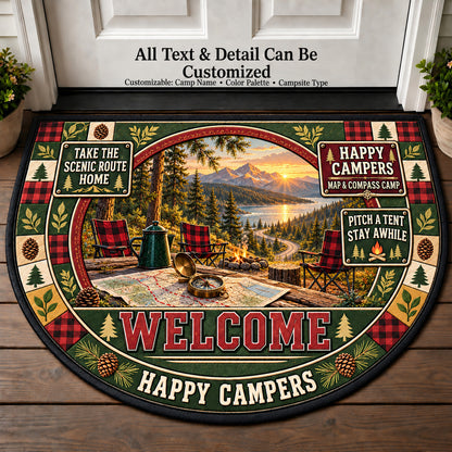 Map Compass Camp - Happy Campers Personalized Half Round Mat | 5To9Vibe