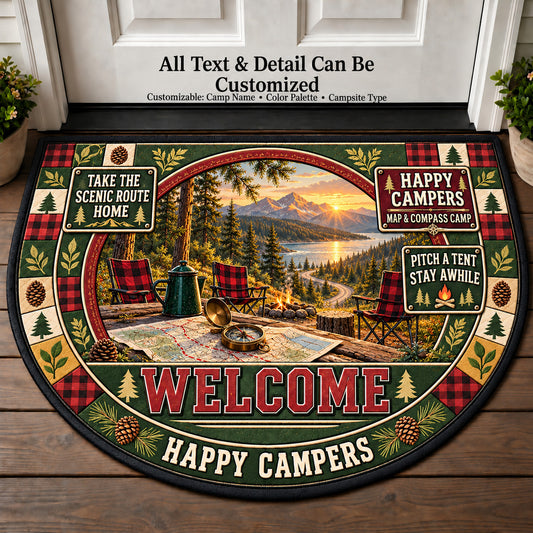 Map Compass Camp - Happy Campers Personalized Half Round Mat | 5To9Vibe