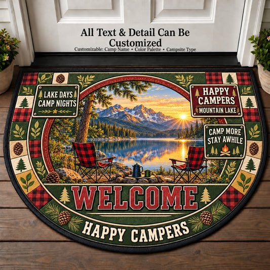 Mountain Lake - Happy Campers Personalized Half Round Mat | 5To9Vibe