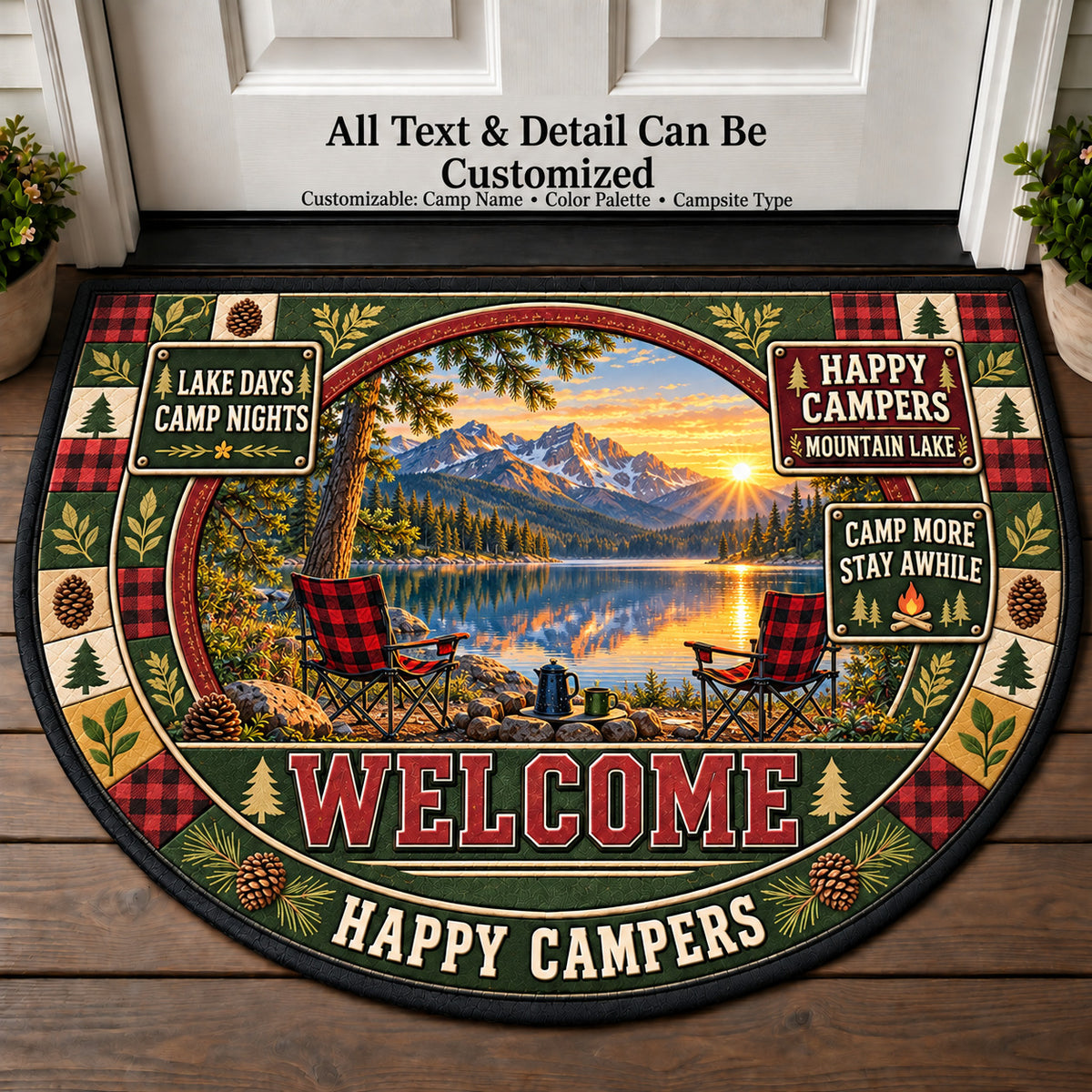 Mountain Lake - Happy Campers Personalized Half Round Mat | 5To9Vibe