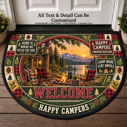 Pinewood Basecamp - Happy Campers Personalized Half Round Mat | 5To9Vibe