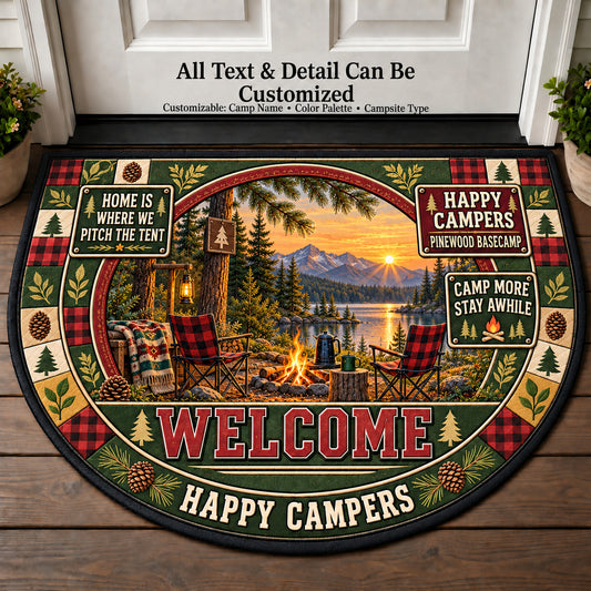 Pinewood Basecamp - Happy Campers Personalized Half Round Mat | 5To9Vibe