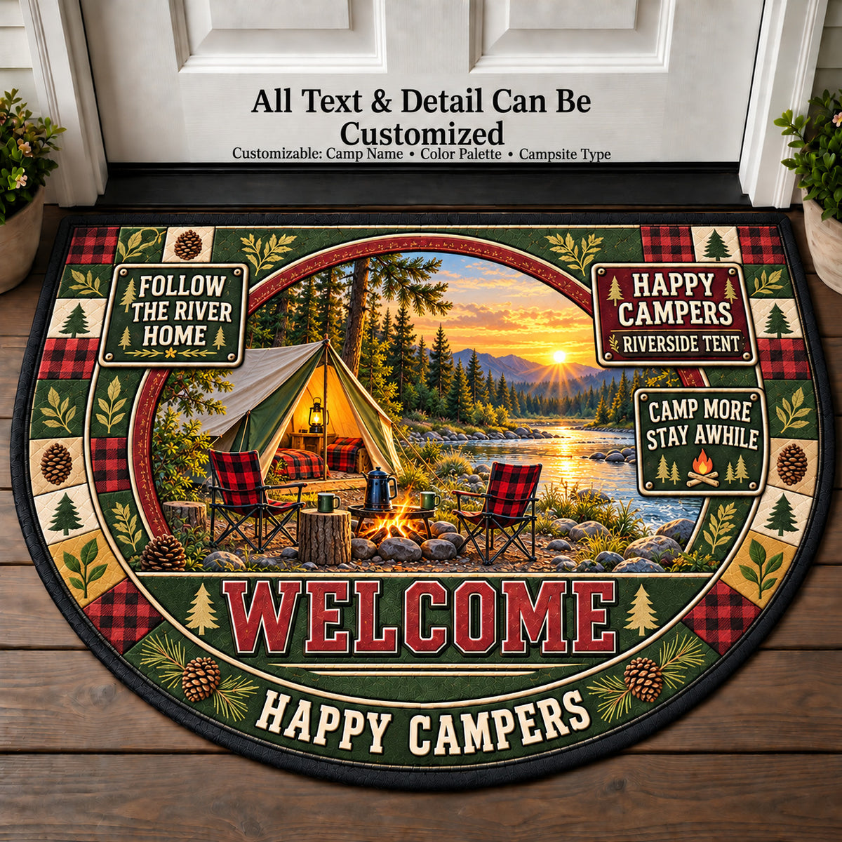 Riverside Tent - Happy Campers Personalized Half Round Mat | 5To9Vibe