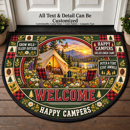 Wildflower Camp - Happy Campers Personalized Half Round Mat | 5To9Vibe