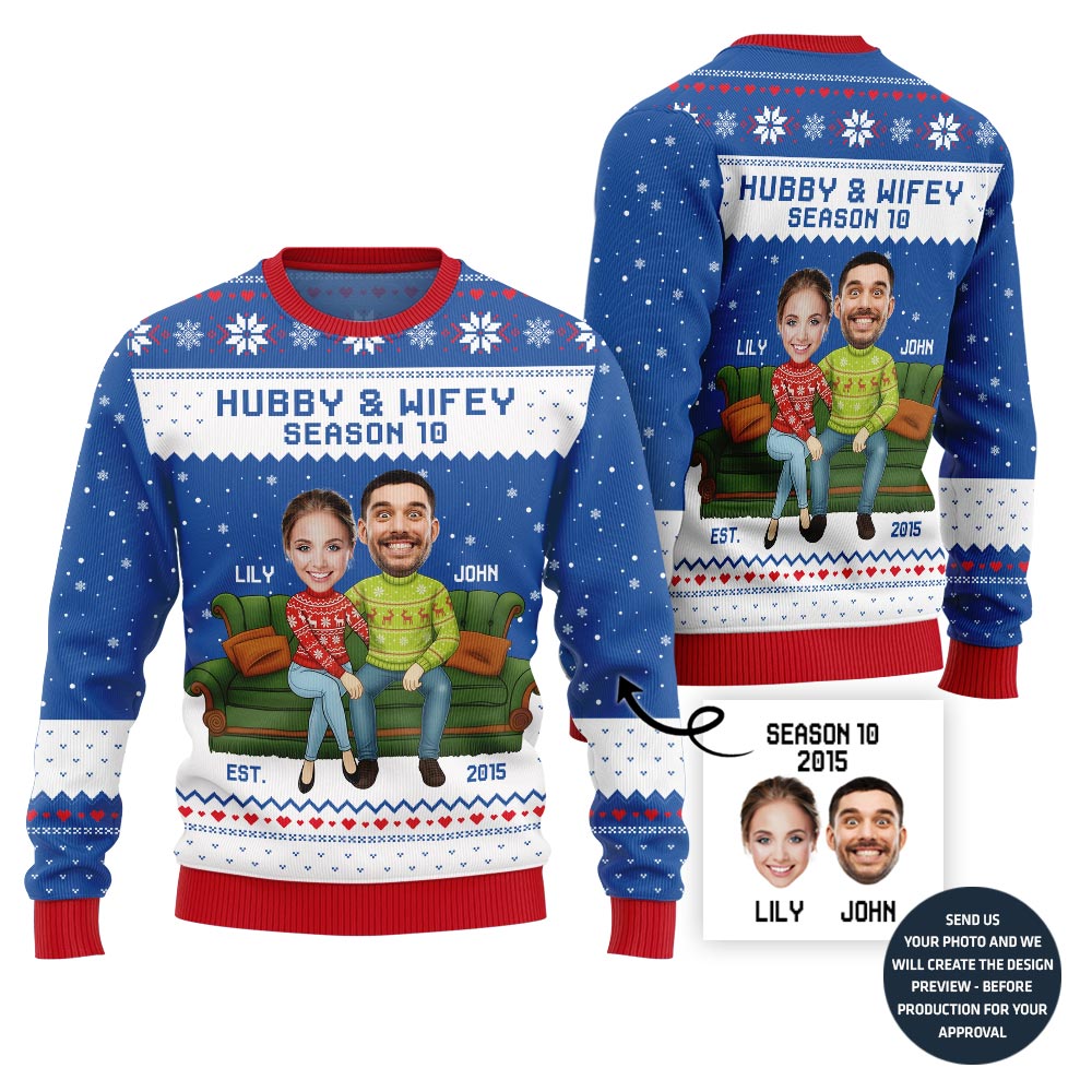 Happy Custom Couple Faces Ugly Christmas Sweater