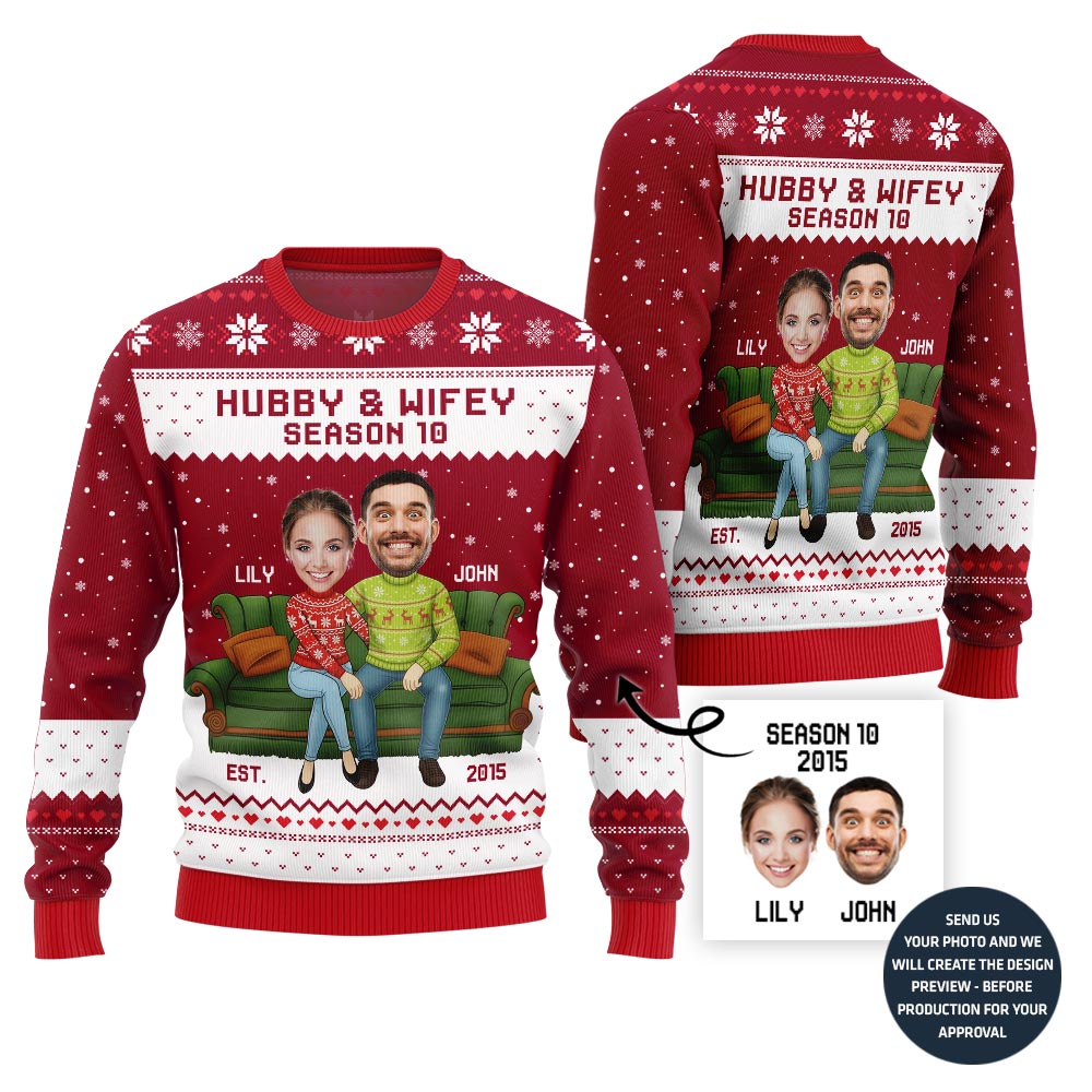 Happy Custom Couple Faces Ugly Christmas Sweater