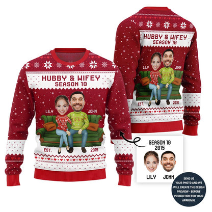 Happy Custom Couple Faces Ugly Christmas Sweater