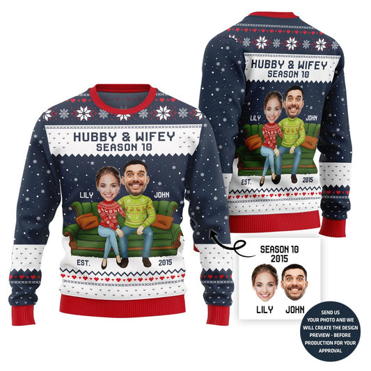 Happy Custom Couple Faces Ugly Christmas Sweater