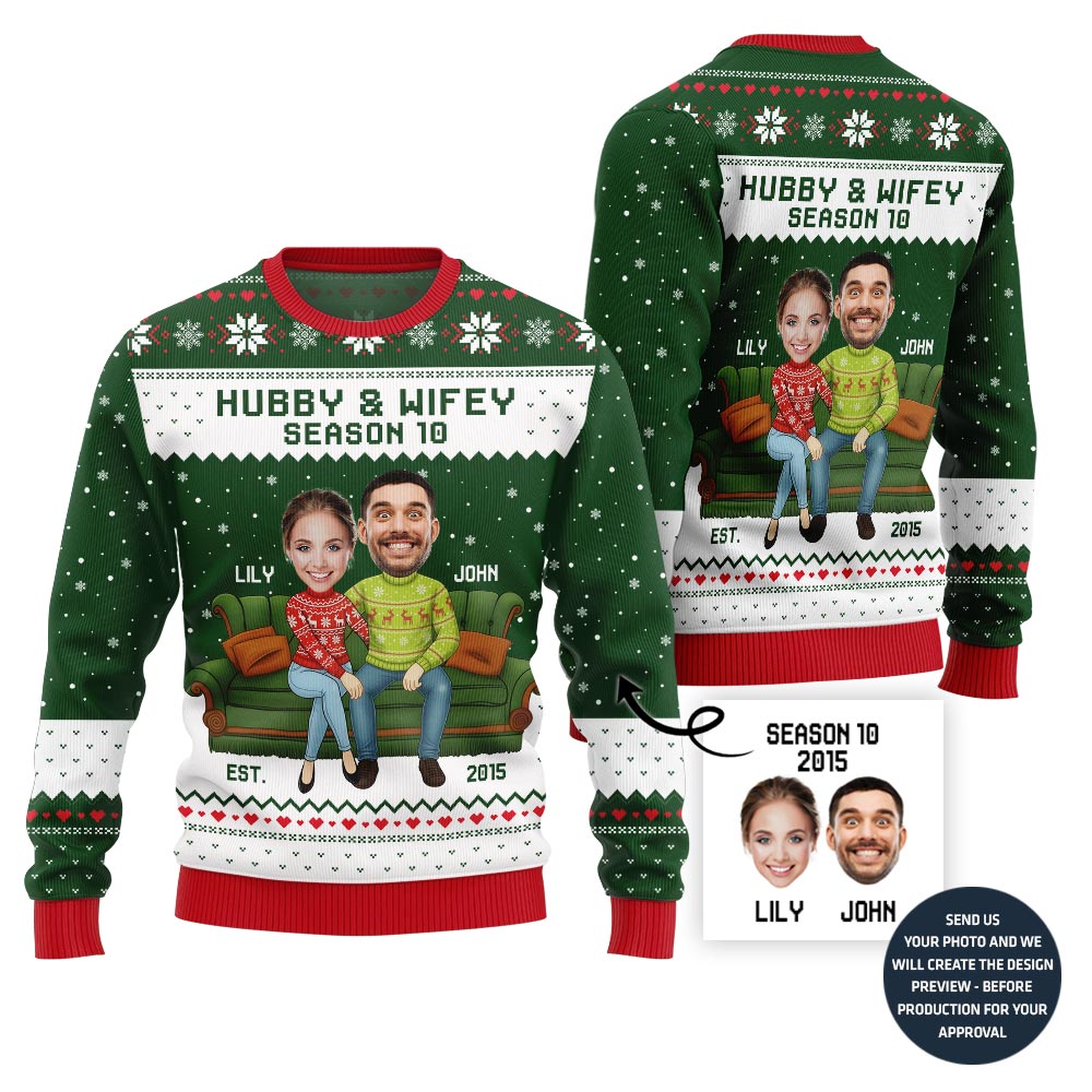 Happy Custom Couple Faces Ugly Christmas Sweater