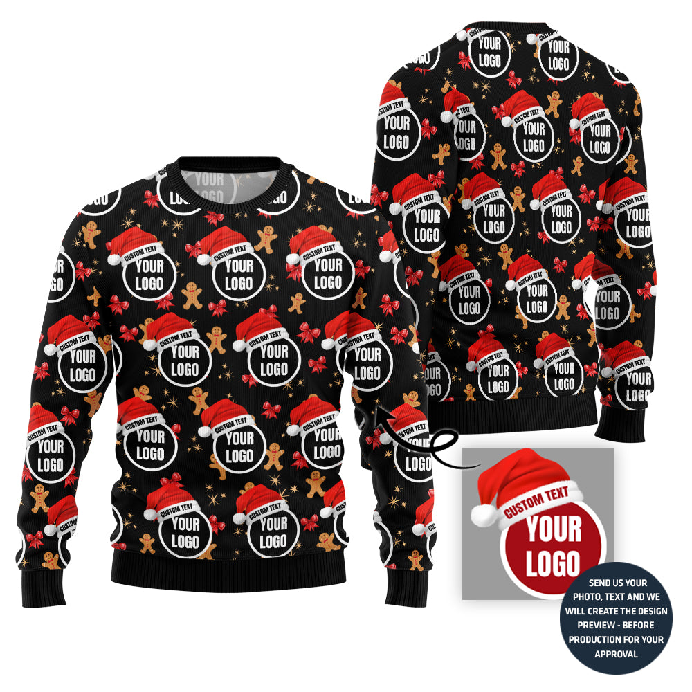 Happy Gingerbread Man Custom Logo Ugly Christmas Sweater