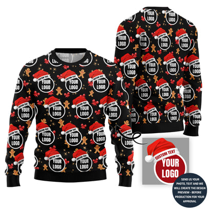 Happy Gingerbread Man Custom Logo Ugly Christmas Sweater