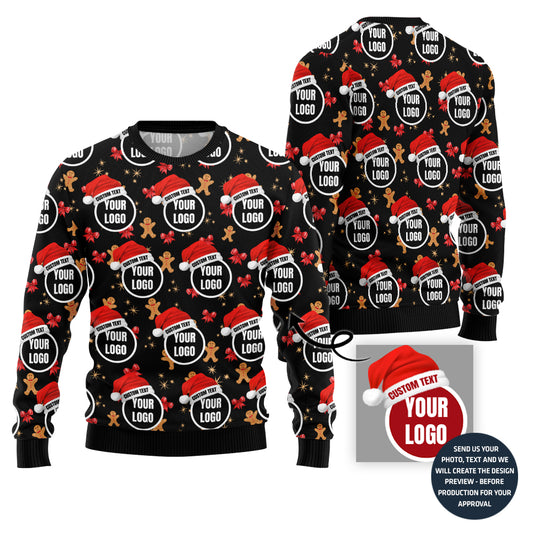 Happy Gingerbread Man Custom Logo Ugly Christmas Sweater