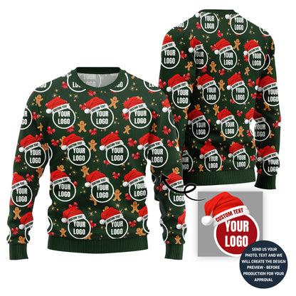 Happy Gingerbread Man Custom Logo Ugly Christmas Sweater