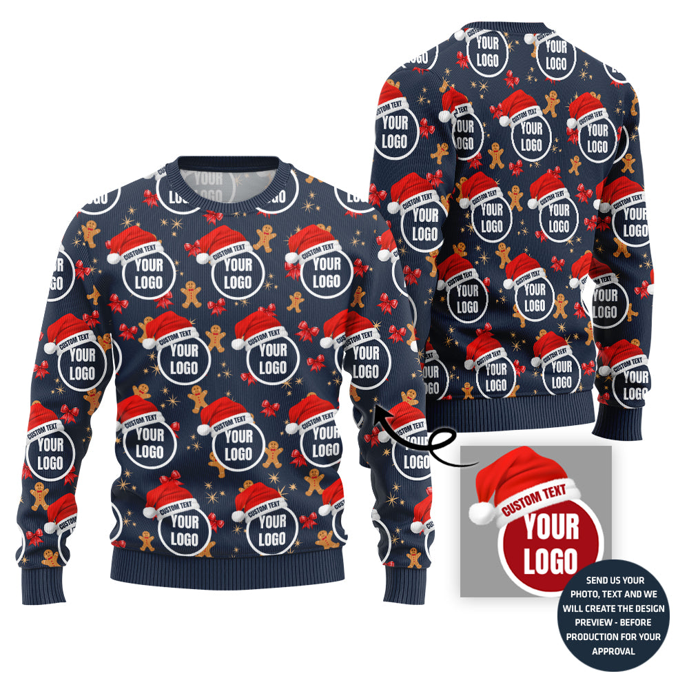 Happy Gingerbread Man Custom Logo Ugly Christmas Sweater
