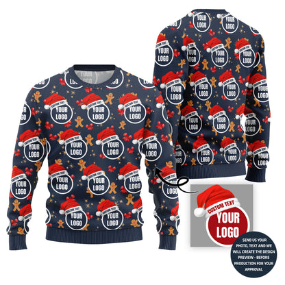 Happy Gingerbread Man Custom Logo Ugly Christmas Sweater