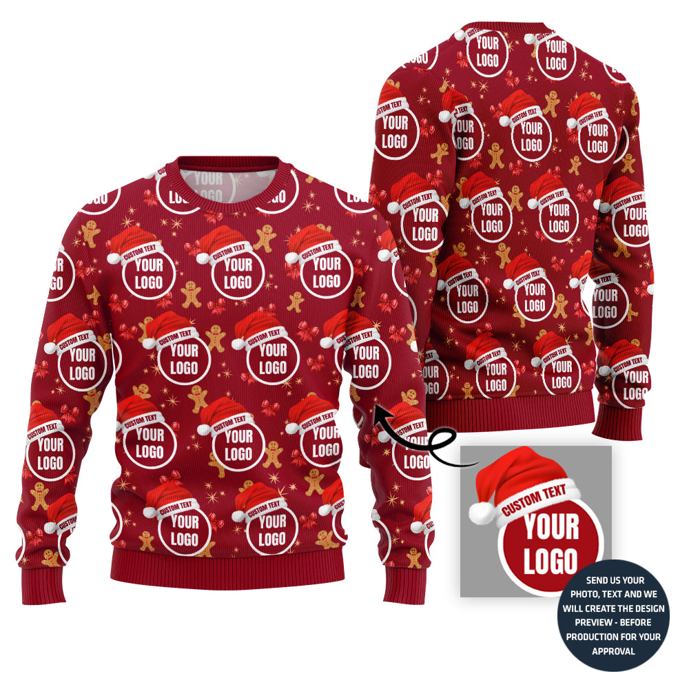 Happy Gingerbread Man Custom Logo Ugly Christmas Sweater
