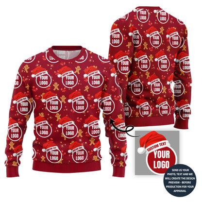 Happy Gingerbread Man Custom Logo Ugly Christmas Sweater