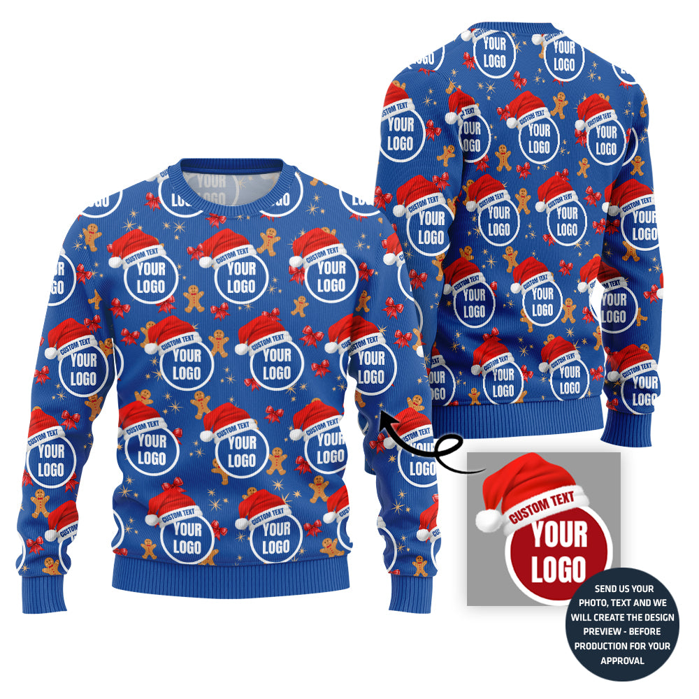 Happy Gingerbread Man Custom Logo Ugly Christmas Sweater