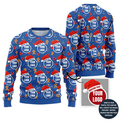 Happy Gingerbread Man Custom Logo Ugly Christmas Sweater